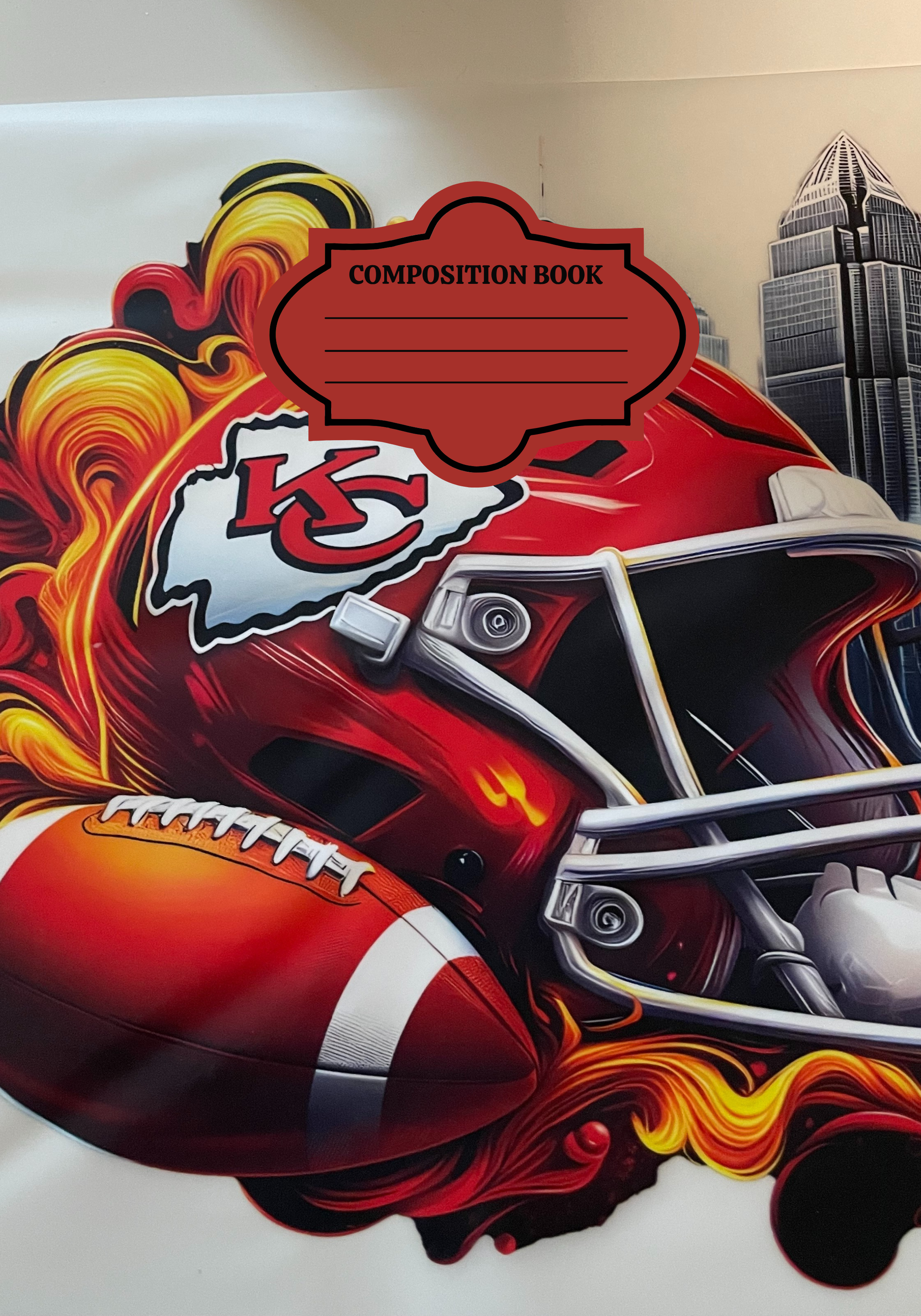 Composition Notebook Cover | Kansas City Helmet Composition Notebook – Cute School Supplies (Notebook Included) | Cute School Supplies