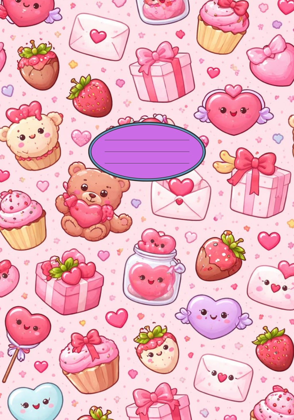 Composition Notebook Cover | Valentine Pink Hearts & Bears Composition Notebook – Cute School Supplies (Notebook Included) | Cute School Supplies