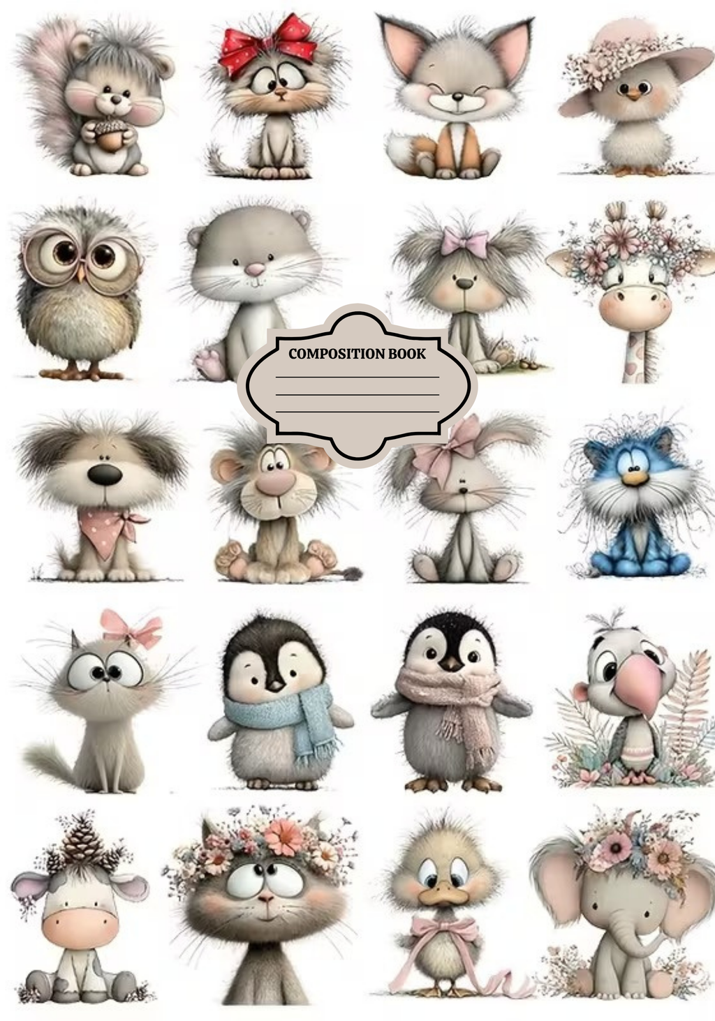 Multip Cute  Funny Animals    Composition Notebook & Stickers