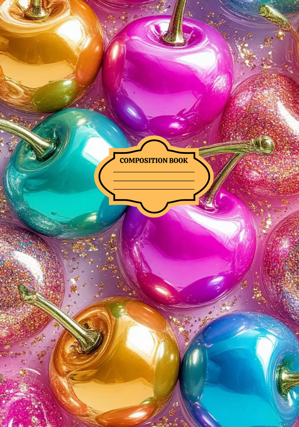 Composition Notebook Cover | Metallic Cherries Composition Notebook – Cute School Supplies (Notebook Included) | Cute School Supplies