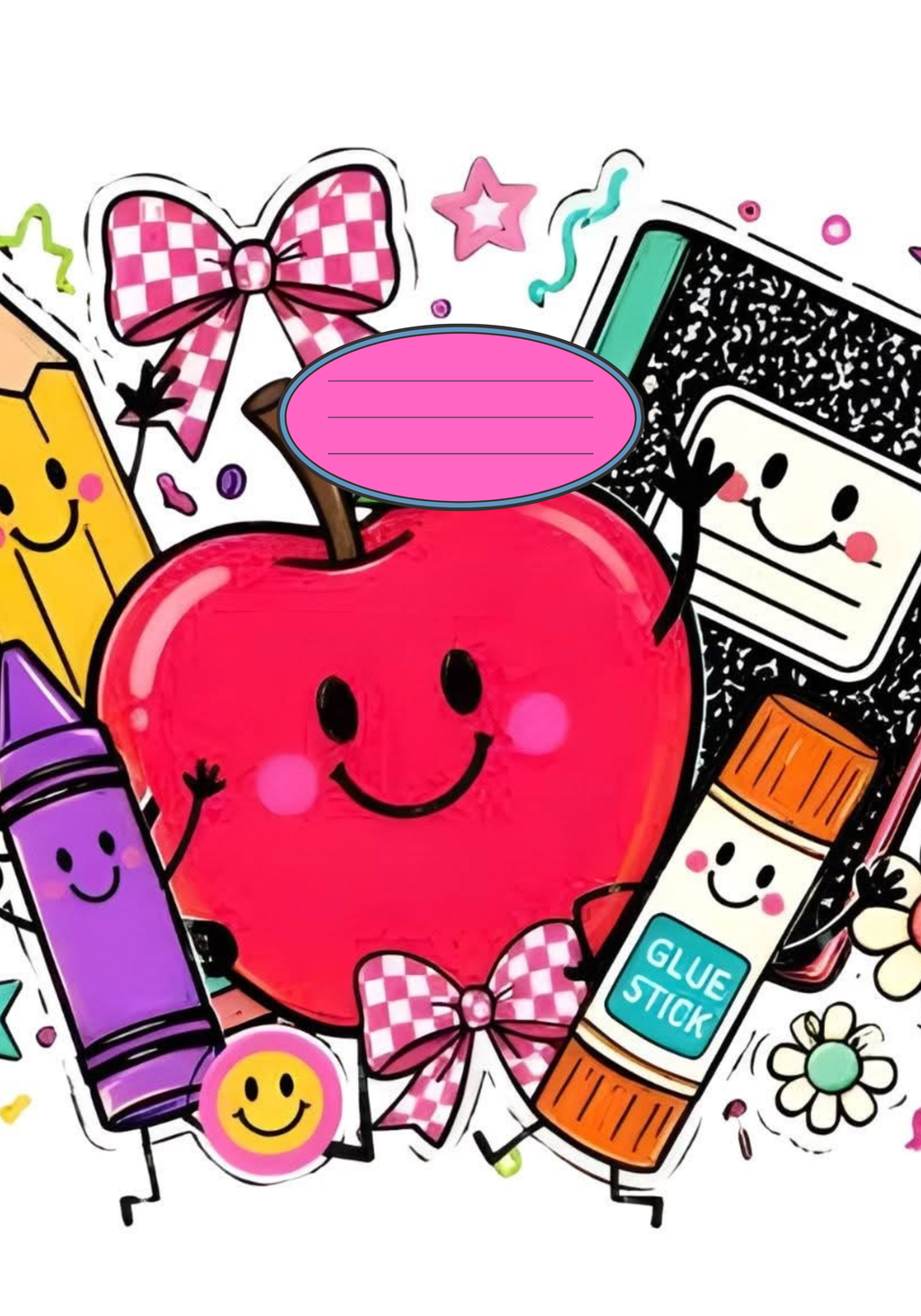 Apple, Books & Crayon  Stickers for Notebook
