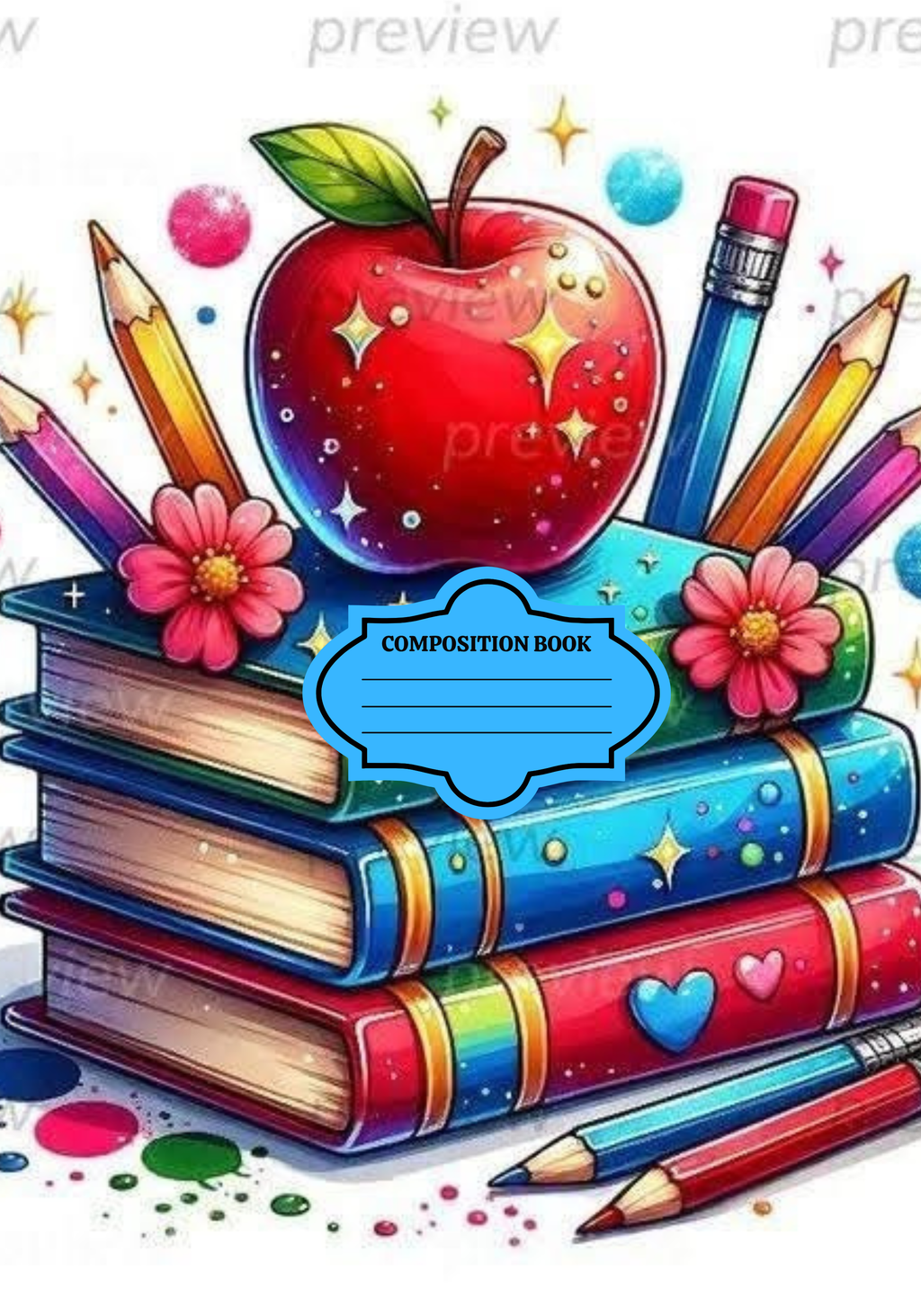 Composition Notebook Cover | Stack Of Books Composition Notebook – Cute School Supplies (Notebook Included) | Cute School Supplies
