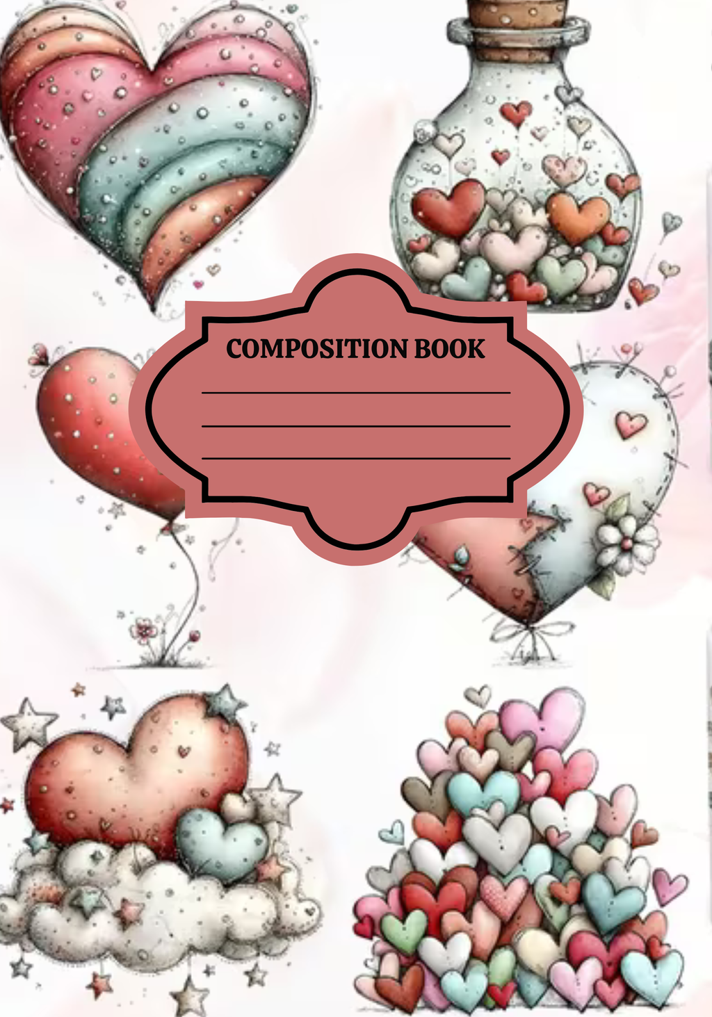 Composition Notebook Cover | Patchwork Hearts Composition Notebook – Cute School Supplies (Notebook Included) | Cute School Supplies