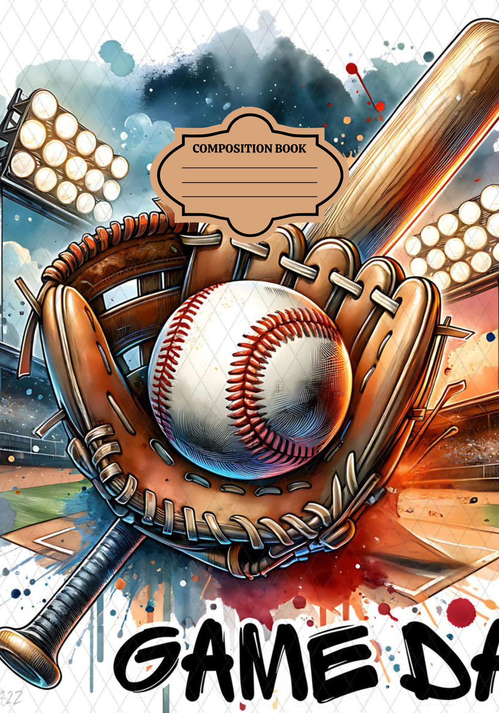 Composition Notebook Cover | Baseball Glve, Mitt, Bat And Ball Composition Notebook – Cute School Supplies (Notebook Included) | Cute School Supplies