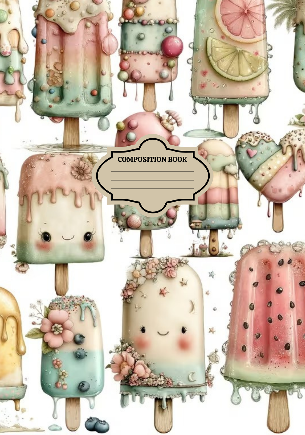 Smile Face Popsicles    Composition Notebook & Stickers