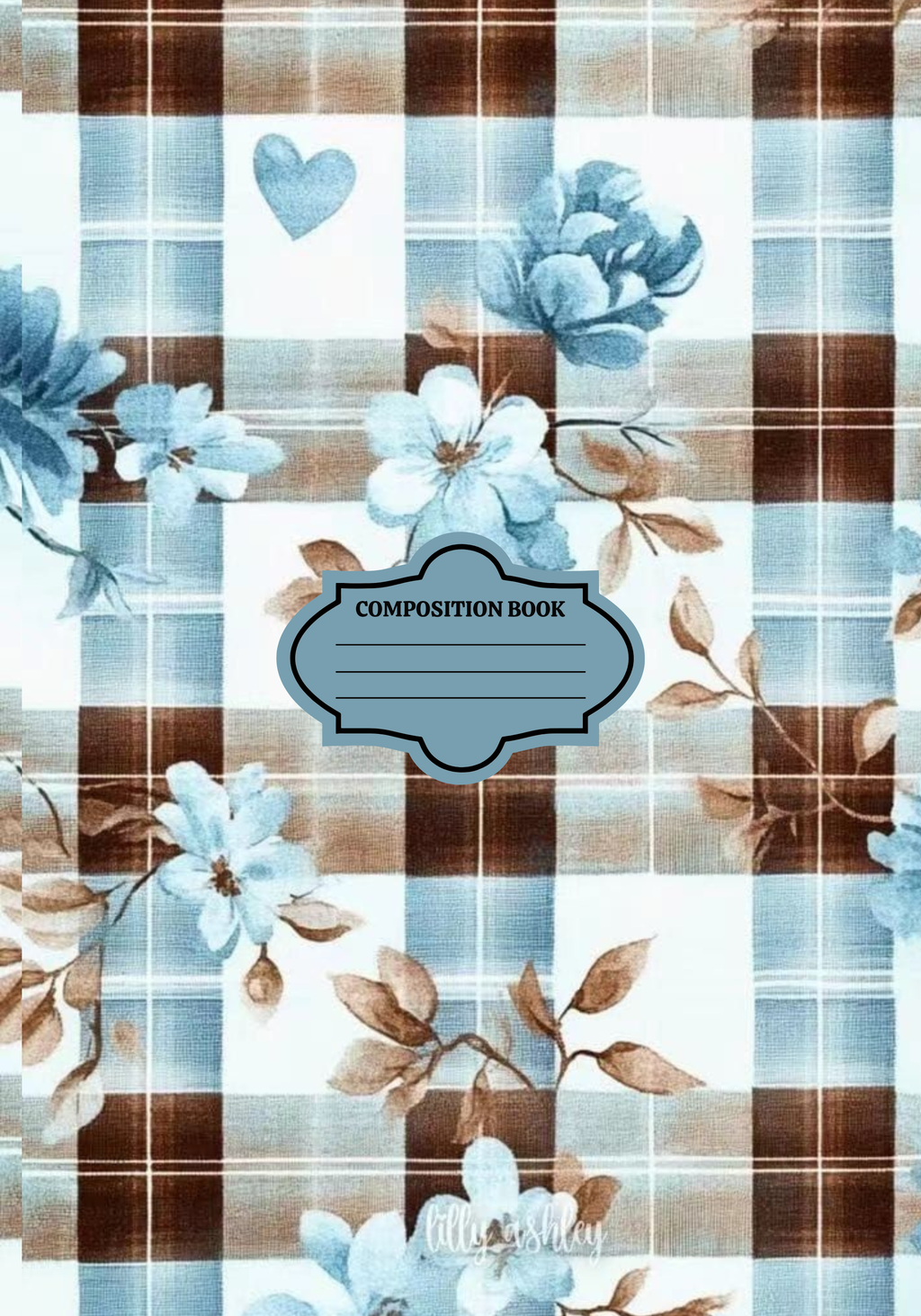 Blue & Brown Plaid w/Blue Flowers  Stickers for Notebook