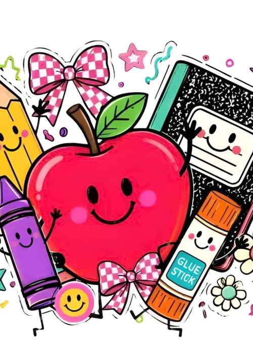 Apple, Books & Crayon Composition Notebook & Stickers